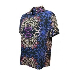 Zara Men’s Black Neon Mandala Geometric Print Short Sleeve Button Down Shirt